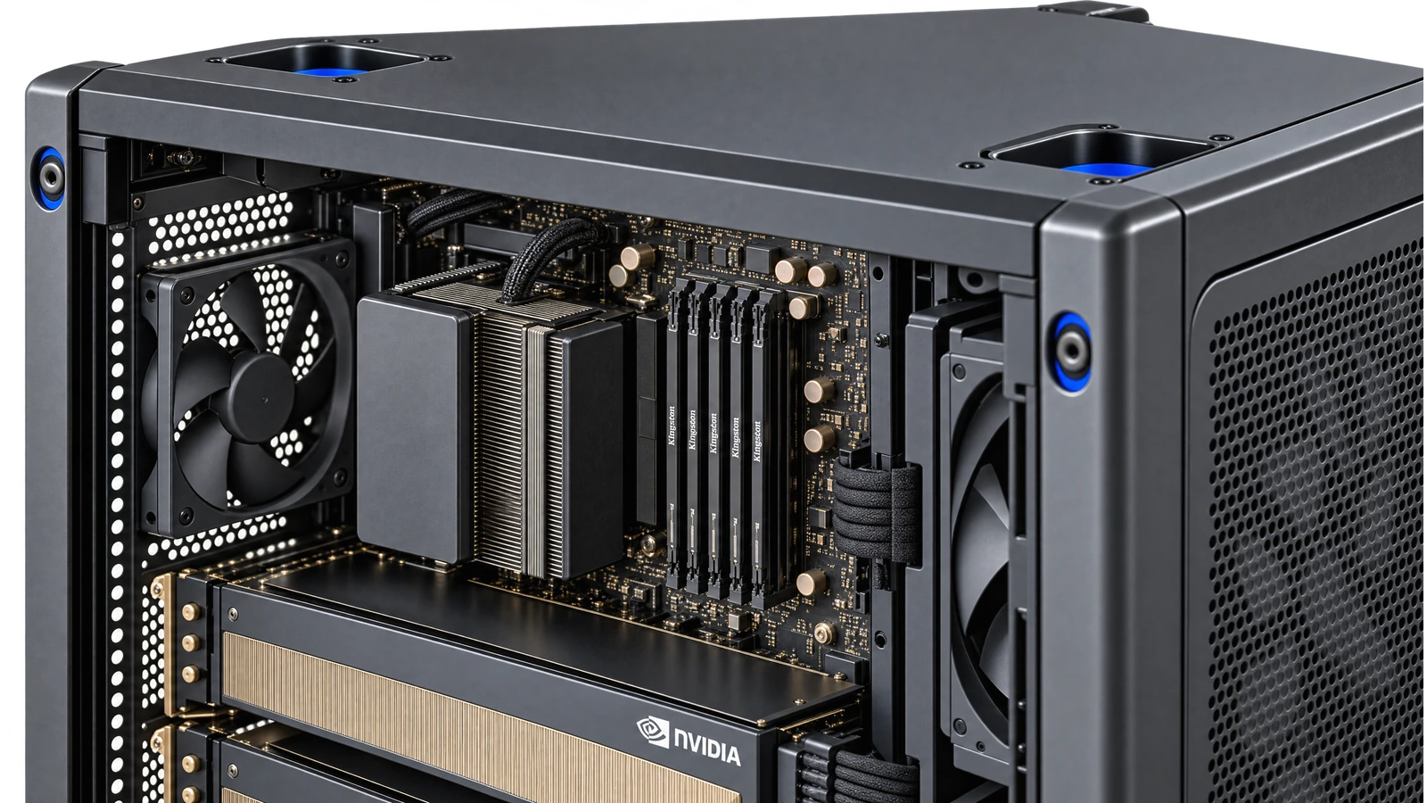 Close-up of memory modules and motherboard components inside Sovere S2